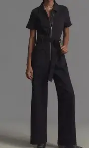 Maeve Anthropologie Colette Weekend Denim Jumpsuit Size 10 Black Wide Leg $188
