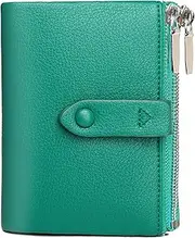 PofeeXIO Womens Wallet Rfid Small Compact Leather Ladies Bifold Wallet Slim Medium Billfolds for Women Thin Female Wallet with Double Zipper Coin Purse, Green, Minimalist