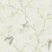 Wallpaper Traditional Floral Vine & Birds Pearlized Silver Background, 60 sq ft
