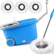White Mop Blue Bucket Set with 2 Wheels Easy Moving Bucket Free 3 mop heads