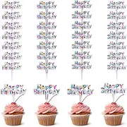100Pcs Colorful Happy Birthday Cupcake Toppers, Small Plastic Happy Birthday Cake Toppers for Birthday Cupcakes, Baby Shower, Anniversary, Theme Party Dessert Decorations Supplies