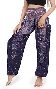 [BANJAMATH] Women's Smocked Waist Harem Hippie Boho Yoga Palazzo Casual Pants