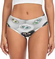 [RPLIFE] Cute Fun Vivid Black White Creatures Essentials Panties, Women Breathable Briefs, Comfort Panty, Womens Large Underwear, Cute Fun Vivid Black White Creatures, Large