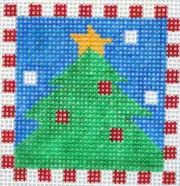 Christmas Tree Coaster/Ornament Hand Painted Needlepoint Canvas