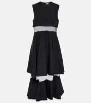 [Noir Kei Ninomiya] Noir Kei Ninomiya Mesh-trimmed wool midi dress AU 10 black
