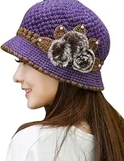 [Generic] Lean Dad Hat Flowers Decorated Fashion Crochet Hat Knitted Ears Winter Lady Warm Women Baseball Caps Mens Baseball Style Hats