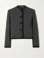 [LIBEROWE] LIBEROWE - + Net Sustain Cropped Guipure Lace-trimmed Wool Jacket - Gray - medium medium Gray