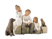 Willow Tree Family Brother Sister Joyful Child Dog Cat (Dark) by Susan Lordi