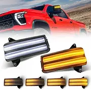 NEIFILES LED Side Mirror Turn Signal Light for Chevy Silverado GMC Sierra 2500 3500 2020-2023 Amber Dynamic Switchback Full LED Side Tow Mirror Light and White Parking Light (Clear Lens)
