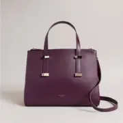 Ted Baker Large Tote Bag Judiith Leather Zip Deep Purple Burgundy NWT$325
