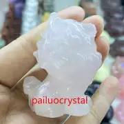 2.2" Natural Rose quartz Unicorn Skull Quartz Crystal Skull Carved Figurines 1pc