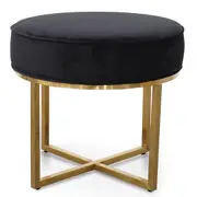Bianka Black Velvet Ottoman - Brushed Gold Base