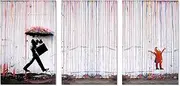 [HLJ ART] Banksy Canvas Wall Art: Colorful Rain Graffiti Poster, Framed Pop Street Graffiti Wall Decor, 3 Pieces Banksy Painting Picture Artwork for Bedroom Living Room 12" x 16"
