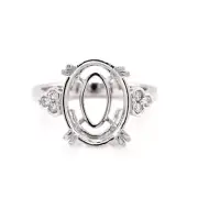 Ring Semi-Mount Oval 14x10mm In 14K White Gold With Bezel Diamond Accents(51736)