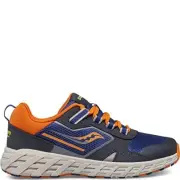 Saucony Wind Shield 2.0 Running Shoe, Navy/Grey/Orange, 3 US Unisex Big Kid