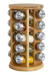 20 Jar Bamboo Spice Rack with Spices Included - Rotating Tower Organizer for ...