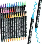 Geepen Drawing Markers Set 36 Vibrant Colours, Acrylic Paint Marker Dual Tip Art Markers with Fine and Broad Tips Waterbased Markers for Artists, Students Lettering Journal Writing Calligraphy