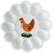 Large White Ceramic Deviled Egg Tray Holder, Chicken Shape Egg Platter