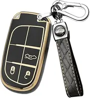 ontto Car Key fob Cover fit for Chrysler 300 C Jeep Grand Cherokee Compass Renegade Dodge Dart Charger Key case TPU Key Holder Keyring Key Shell Keychain Protective Accessories 3 Buttons Black