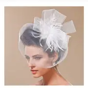 Bridal Sheer Feather Birdcage Veil Mesh Netted Hat Fascinator Wedding Accessory