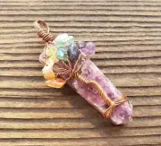 LEPIDOLITE COPPER FLAT POINT TREE OF LIFE PENDANT GEMSTONE