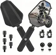ALLWILLWELL Universal Heavy-Duty Motorcycle Mirrors - Upgraded Large Lens with Aluminum Alloy Bracket - Shockproof & Vibration-Resistant Design - Fits ADV, ATV, Sport Bikes & Cruisers (Pair)