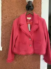BODEN TEXTURED FITTED CROPPED JACKET PINK CORAL SIZE 10 Business Preppy Fringe