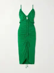 [Farm Rio] Farm Rio - Embellished Cutout Ruched Jersey Midi Dress - Green - small small Green