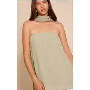 Sage Chiffon Bandeau Neck Scarf Detail Long Top, Sage