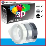 (1Clear+1Silver+1Black) LabelTape 3D Fit For Motex E-101 E-303 Label Makers