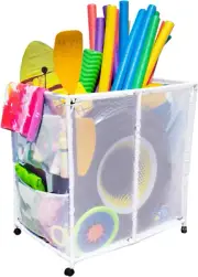 Pool Floats, Balls, Toys and Equipment Rolling Mesh Organizer Storage Bin, Large