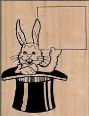 Bunny In Hat With Sign 2 3/4 x 3 1/2" Rubber Stamp, Fantasy Stamp, Magic Stamp