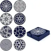 DIYOMR Silicone Coasters Set, Unique Visual Effect Pattern, 8 Pack with Holder, 4" Round (Blue)