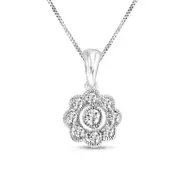 0.17 CT. T.W. Natural Diamond Flower Frame Antique Vintage-Style Pendant in Sterling Silver