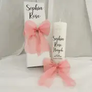 Christening Baptism Naming Day Candle With Pearl Cross - Script Name