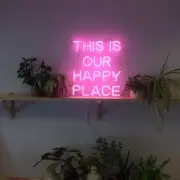This Is Our Happy Place Pink Acrylic 20"x16" Neon Sign Light Lamp With Dimmer