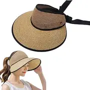 [INONE] Straw Sun Visor Hats for Women, Ponytail Summer Beach Hat Roll Up Packable Floppy Wide Brim with UPF 50+ for Travel, Floppy Foldable Summer Hat (Pack of 2)