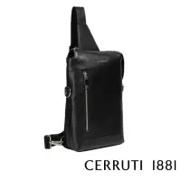 在飛比找momo購物網優惠-【Cerruti 1881】義大利頂級小牛皮斜肩包(黑色 C