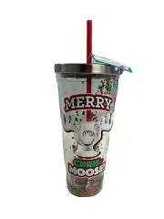 Merry Chris-moose Christmas Vacation 20 oz Insulated cup straw NEW Sequins Marks