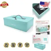 Teal Alloy Steel Safe Box - Lightweight Fire-Resistant Lock Box for Valuables