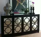 Black 4 Door Sideboard Buffet Display Cabinet Wooden Frame & Clear Mirror Glass