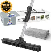 Pet Hair Removal Rubber Broom with Squeegee 3-in-1 Carpet Brush 61" Handle