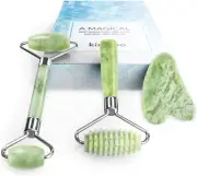 Jade Roller and Gua Sha for Face-3 in 1 Kit with Facial Massager Tool,100% Real