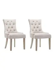 [Artiss] Dining Chairs Chair French Provincial Wooden Fabric Retro 2pc in Cafe Beige