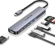 LENTION USB C Hub with 4K@60Hz HDMI, 5Gbps Data Transfer with 2 USB C and 2 USB 3.0, PD 100W, Dual Card Reader for Windows PC, Mac, iPhone 15, More, Stable Driver Adapter