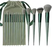 Angelkiss 13-Piece Professional Makeup Brush Kit – Foundation, Powder, Eyeshadow, Eyebrow Brushes with Soft Pouch (Green), Premium Cosmetic Brush Set.