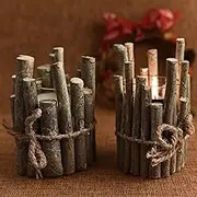 2PCS Vintage Wooden Candle Holder, Vintage Modern Decorative Centerpiece for Table Mantel Wedding Housewarming Gift