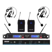 UHF Wireless Microphone System 2CH Lavalier Headset Bodypack Church KTV DJ Mics