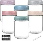 TFMODBFA 6 Pack 16 oz Overnight Oats Container Jar with Screw Lid - Wide Mouth Mason Salad Jars, Airtight Glass Food Storage Containers for Yogurt Spice Snacks Sugar（480ml）