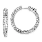 Sterling Silver Shimmer Rhodium-Plated 52 Stone 2mm Cz In And Out Round Hinged Hoop Earrings